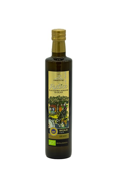 Flasche g.g.A. und natives Bio-Olivenöl extra vergine