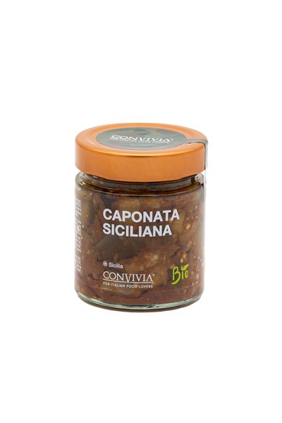 Traditionelles und biologisches sizilianisches Caponata-Glas