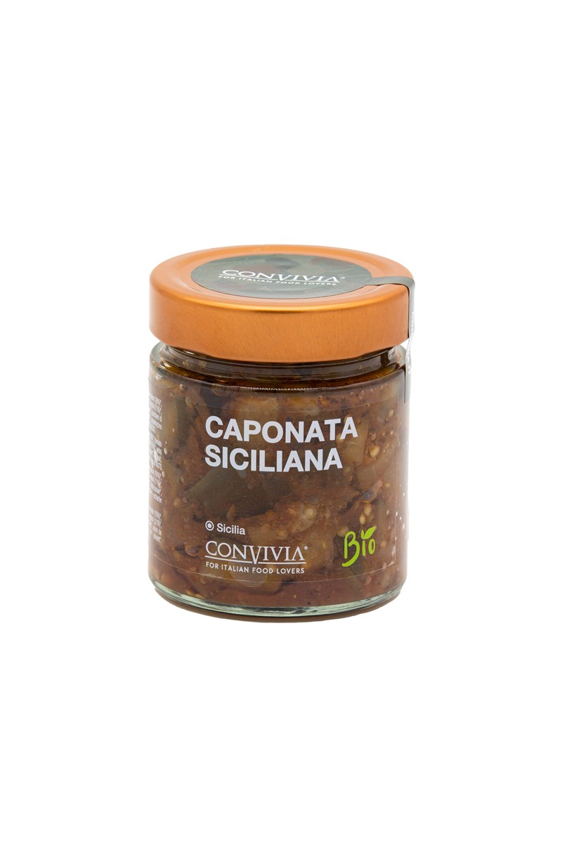 Traditionelles und biologisches sizilianisches Caponata-Glas